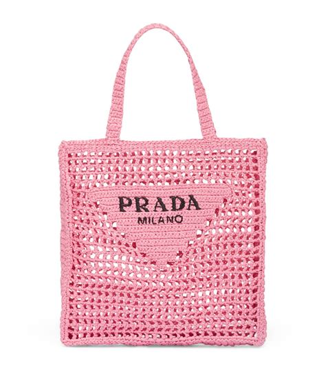 prada crocheted bag|Prada wicker tote bag.